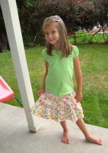 butterfly skirt on girl wearing skirt made from favorite dress