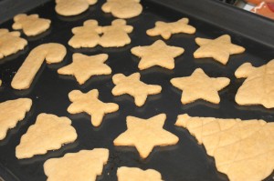 Christmas cookies cut-out on cookie sheet