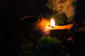 olive oil lamp on Christmas Eve