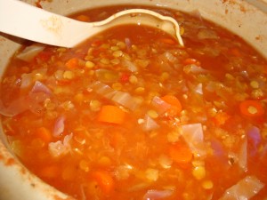 red lentil soup in pot