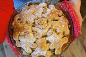 Chicken pot pie with teddy bear biscuit crust!